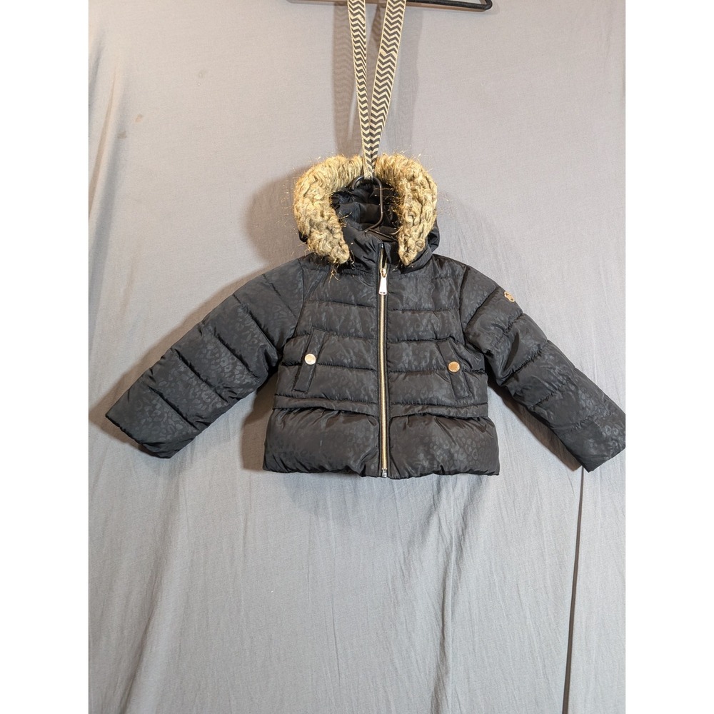 Michael Kors Puffer Coat Faux Fur Trim Hood Size Kids 8 Color Black